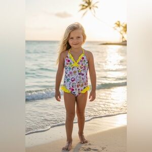 Hula Star Kids One Piece with Yellow and Multicolor Design - Size 5